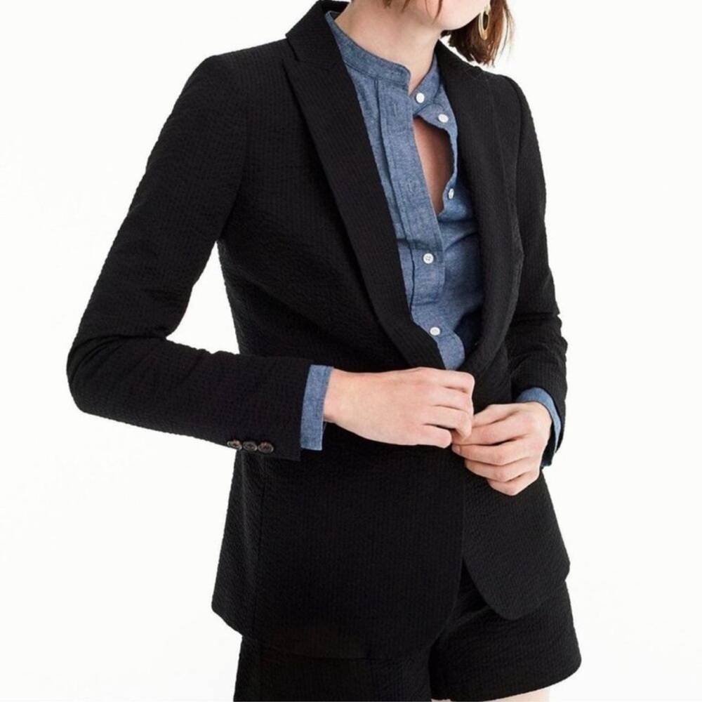J. Crew Seersucker Blazer in Black